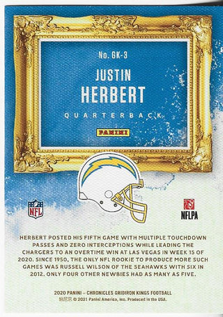 Justin Herbert 2020 Panini Chronicles Gridiron Kings Rookie Card #GK-3