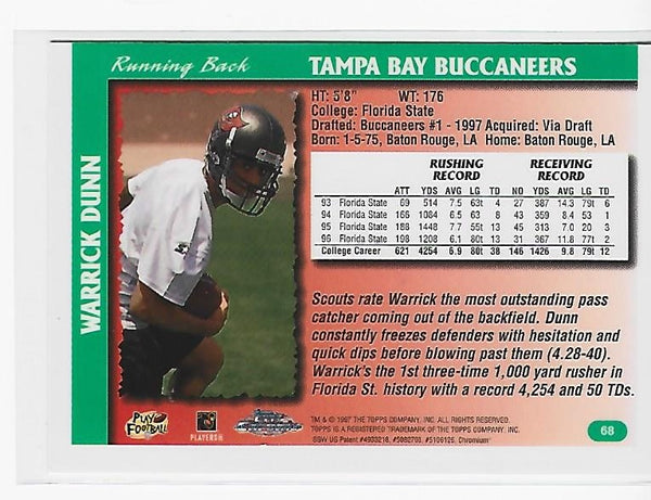 Warrick Dunn 1997 Topps Chrome #68 Draft Pick Card