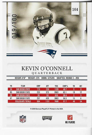 Kevin O'Connell 2008 Donruss Playoff Autographed Card 19/100