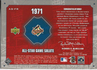 Frank Robinson 2001 Upper Deck Game Used Jersey Card