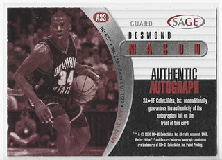 Desmond Mason 2000 Sage #A33 (624/650) Rookie Authentic Autograph Card