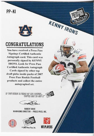 Kenny Irons 2007 Press Pass Autographed Card 183/250