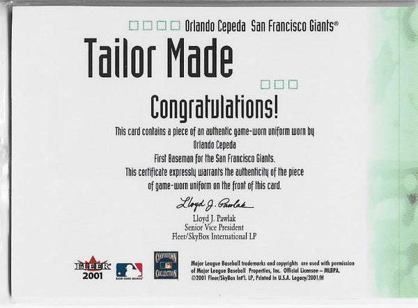 Orlando Cepeda 2001 Fleer Game Worn Jersey Card
