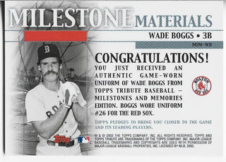 Wade Boggs 2002 Topps Tribute Game Worn Jersey Card