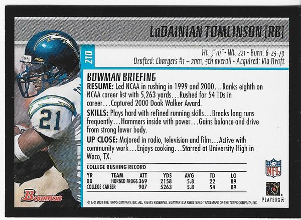 LaDainian Tomlinson 2001 Topps #210 Bowman Rookie Card