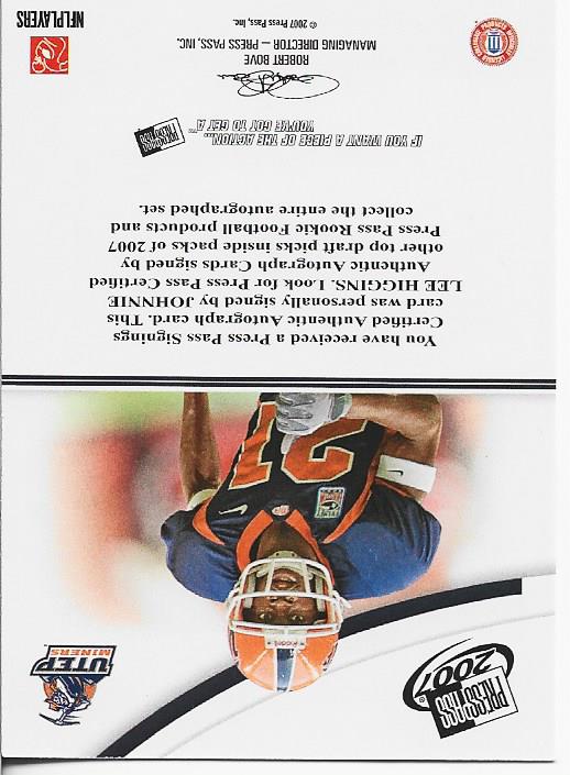 Johnnie Lee Higgins 2007 Press Pass Autographed Card