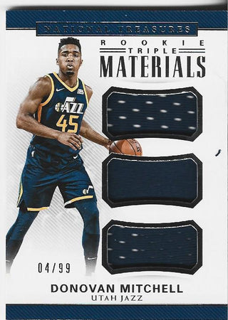 Donovan Mitchell 2017 Panini National Treasures Rookie Triple Materials Card 4/99 #RTM-23