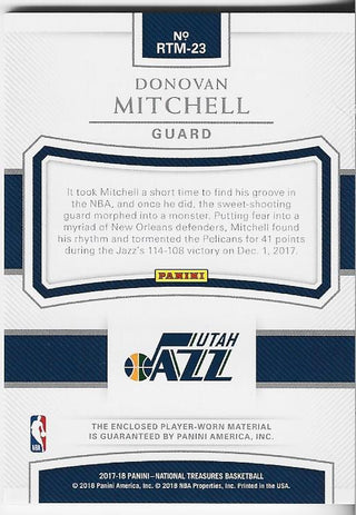 Donovan Mitchell 2017 Panini National Treasures Rookie Triple Materials Card 4/99 #RTM-23