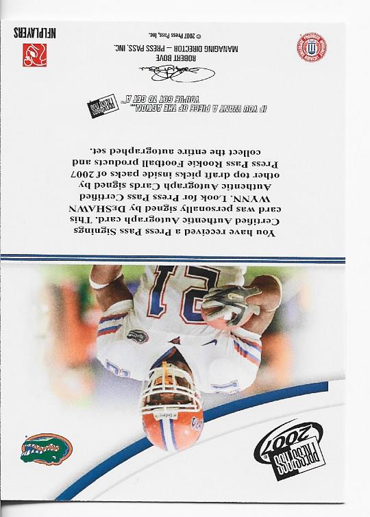 DeShawn Wynn 2007 Press Pass Autographed Card