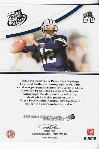 John Beck 2007 Press Pass Autographed Card
