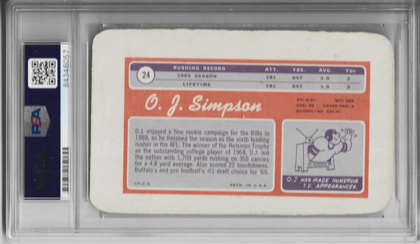 OJ Simpson 1970 Topps Autographed Rookie Card (PSA Auto Grade Mint 9) #24