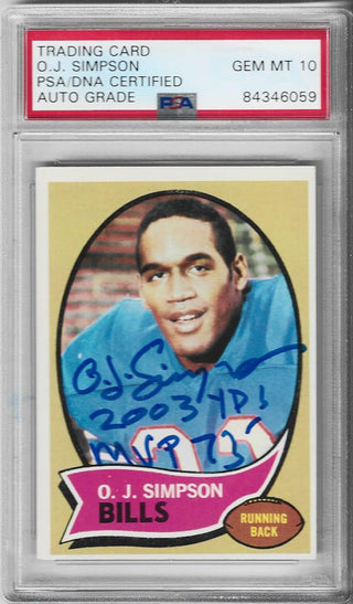 OJ Simpson 1970 Topps Autographed Rookie Card (PSA Auto Grade GEM MT 10) #90