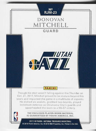 Donovan Mitchell 2017 Panini National Treasures Game Worn Jersey Rookie Card 10/25 #RJM-23