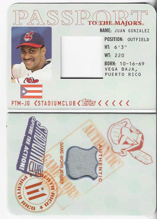 Juan Gonzalez 2001 Topps Passport To The Majors Game Worn Jersey Card 506/1200