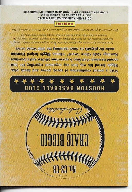 Craig Biggio 2013 Panini America's Pastime Game Used Jersey Card  /99 #CS-CB