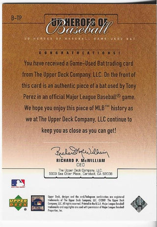 Tony Perez 2001 Upper Deck Game Used Bat Card
