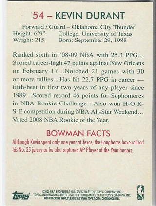 Kevin Durant 2009 Bowman #54 Card