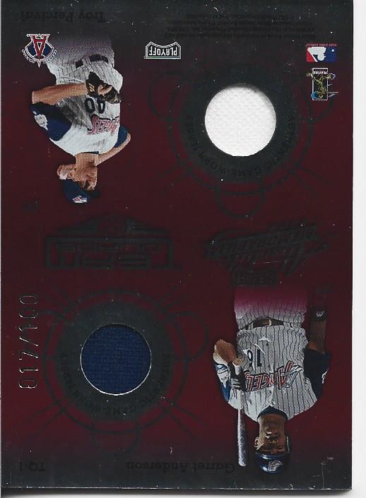 Troy Glaus, Darin Erstad, Garret Anderson, and Troy Percival 2002 Playoff Team Quads Jersey Card 17/100