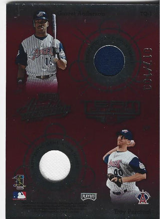 Troy Glaus, Darin Erstad, Garret Anderson, and Troy Percival 2002 Playoff Team Quads Jersey Card 17/100