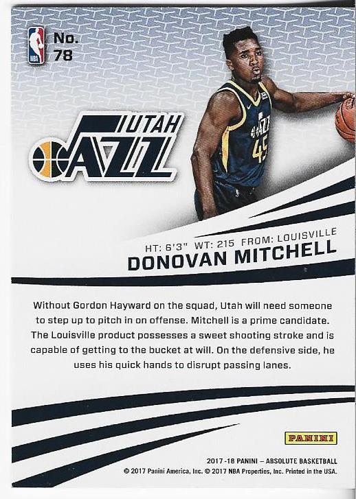 Donovan Mitchell 2017 Absolute Rookie Card