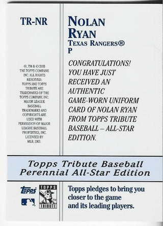 Nolan Ryan 2003 Topps Game Worn Jersey Card #TR-NR