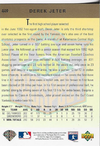 Derek Jeter 1993 Upper Deck Card