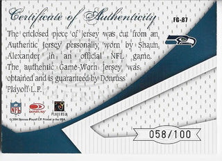 Shaun Alexander 2004 Donruss Playoff Game Worn Jersey Card 58/100
