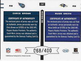 Chris Brown and Musa Smith 2003 Donruss Event Worn Jersey Card 68/400