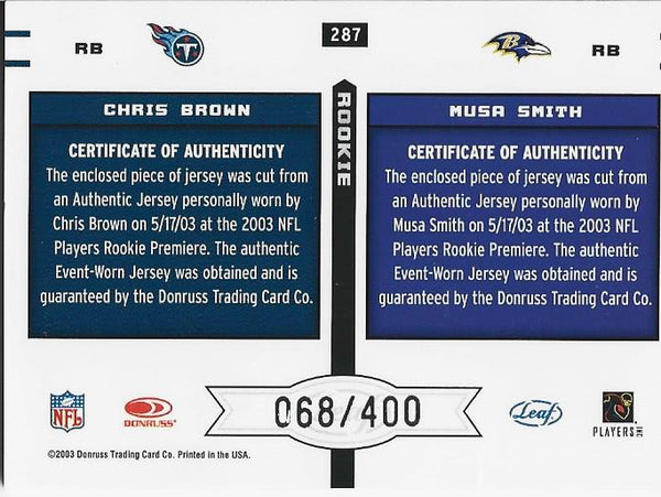 Chris Brown and Musa Smith 2003 Donruss Event Worn Jersey Card 68/400