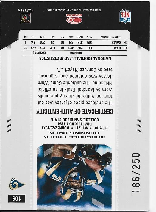Marshall Faulk 2004 Donruss Game Worn Jersey Card 185/250