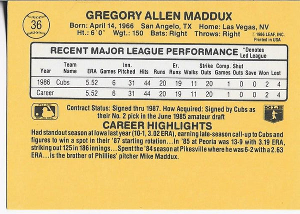 Greg Maddux 1986 Leaf Rookie Card