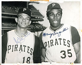 Matty Alou and Sanguillen Autographed Black and White Pirates Baseball 8x10 Photo
