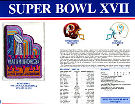 Super Bowl 17 Patch and Game Details Card