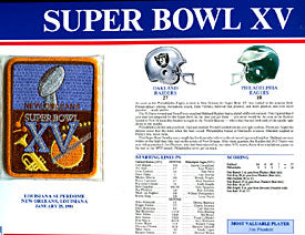 Super Bowl 15 Patch and Game Details Card