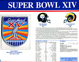 Super Bowl 14 Patch and Game Details Card