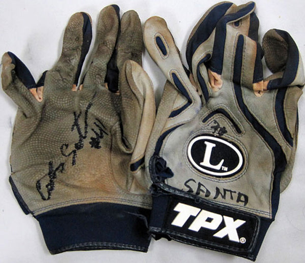 Carlos Santana Autographed / Signed Cleveland Indians 2009 Game Used Blue/Grey Batting Gloves