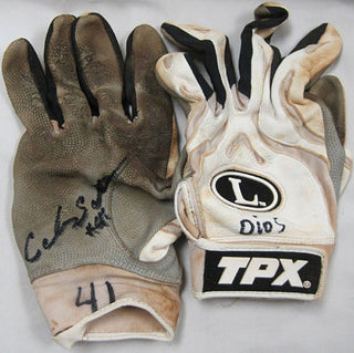 Carlos Santana Autographed / Signed Cleveland Indians 2009 Game Used Grey/White Batting Gloves
