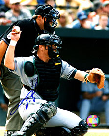 Toby Hall Autographed / Signed Catching 8x10 Photo