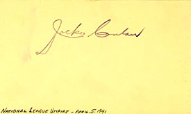Jocko Conlan Autographed / Signed 3x5 Card