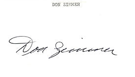 Don Zimmer Autographed / Signed 3x5 Card