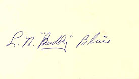 L.N. Buddy Blair Autographed / Signed 3x5 Card