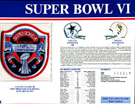 Super Bowl 6 Patch and Game Details Card