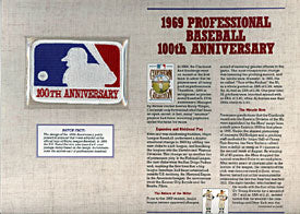 1969 Professional Baseball 100th Anniversary Patch on a Commemorative Card