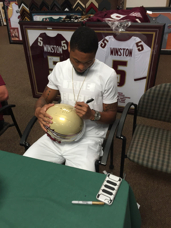 Rashad Greene 2013 BCS National Champions Autographed Florida State University Seminoles Light Gold Helmet (JSA)