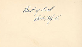 Bob Hazle Autographed / Signed 3x5 Card