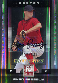 Ryan Pressly Autographed / Signed 2008 Donruss Elite No.84 307 of 844 Boston Red Sox Baseball Rookie Card