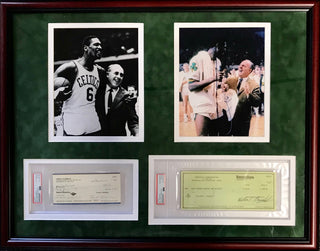 Bill Russell & Red Auerbach Autographed Framed Checks w/ Unsigned 8x10 Photos (PSA)