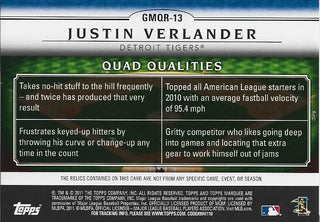 Justin Verlander 2011 Topps Relic Card #157/199