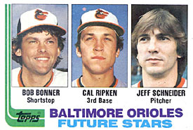 Bob Bonner / Cal Ripken / Jeff Schneider Unsigned 1982 Orioles Future Star Card