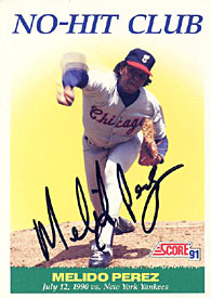 Melido Perez Autographed / Signed 1991 Score No-Hit Club Card #705 Chicago White Sox